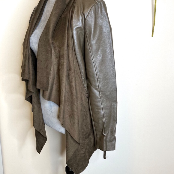 BNCI Blanc Noir Faux Leather Suede Jacket Size Small Brown Draped Scarf Coat - Picture 5 of 14